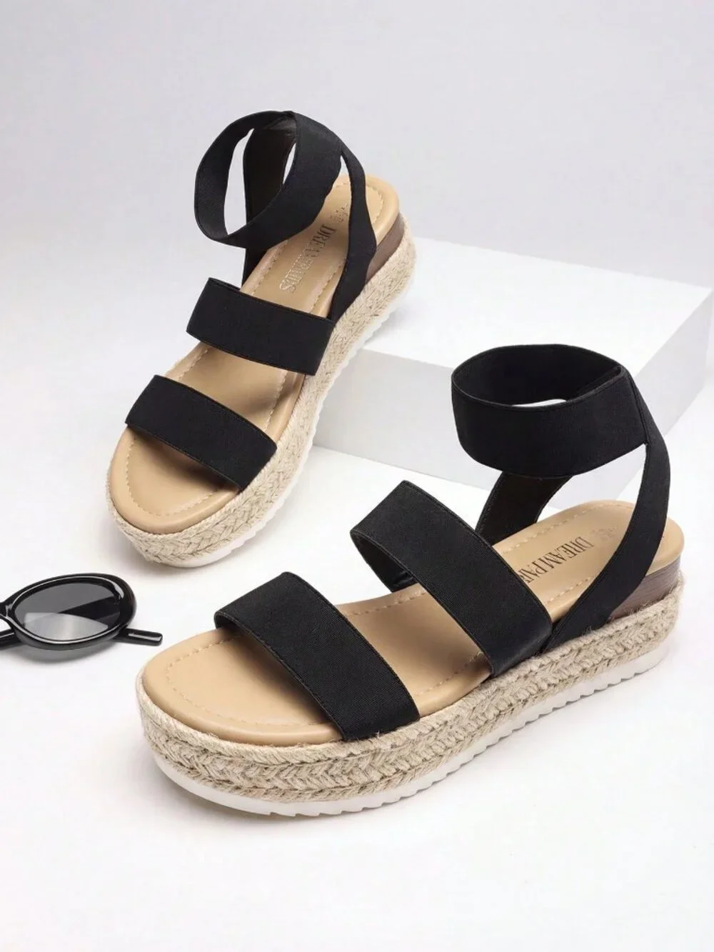 Black Vacation Women's Wedges Open Toe Ankle Strap Buckle Ankle Strap Sandals